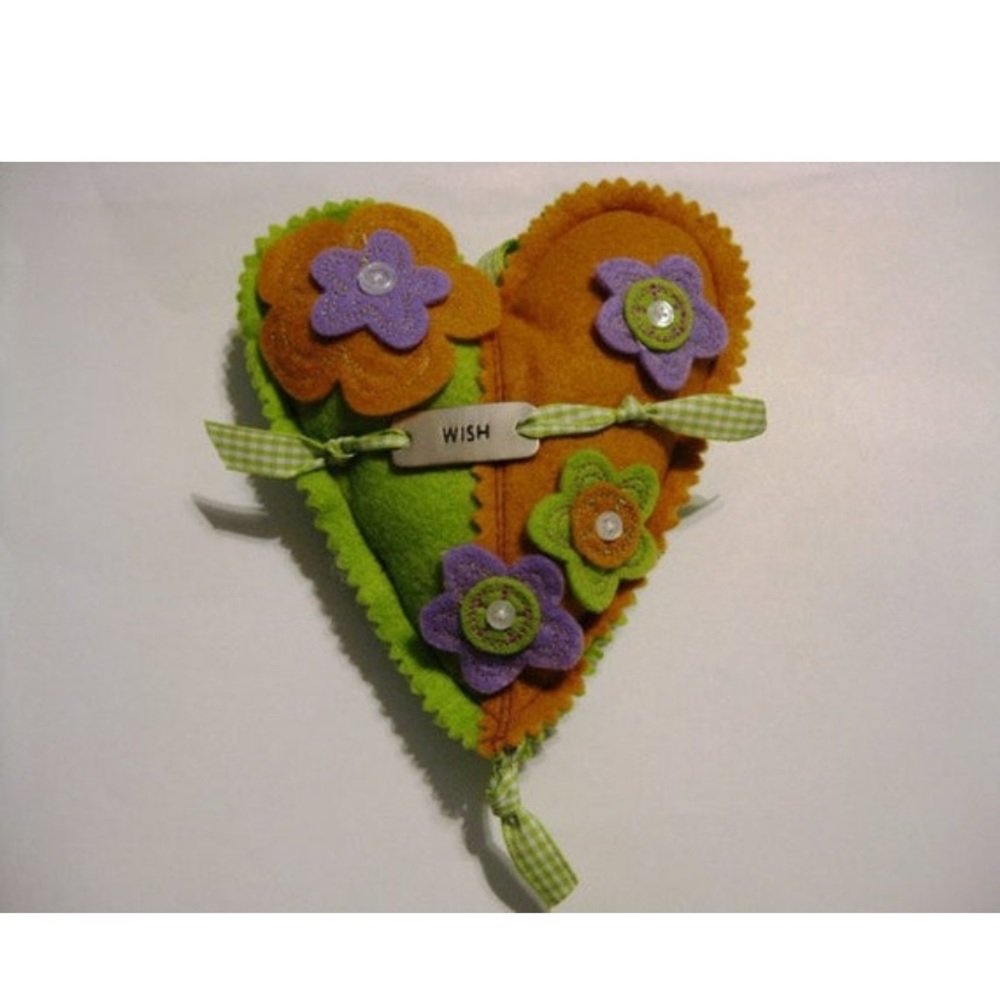 Orange and Green Felt Heart “Wish“